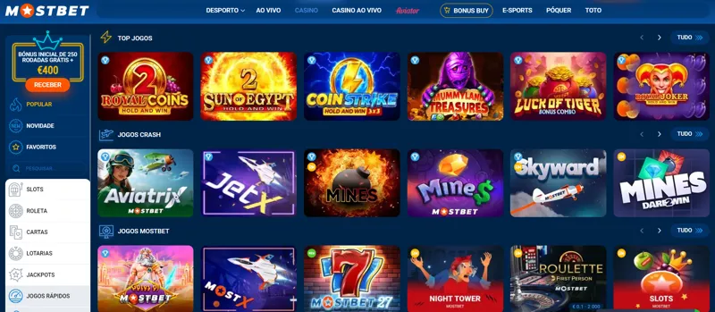 Jogos no casino online MostBet